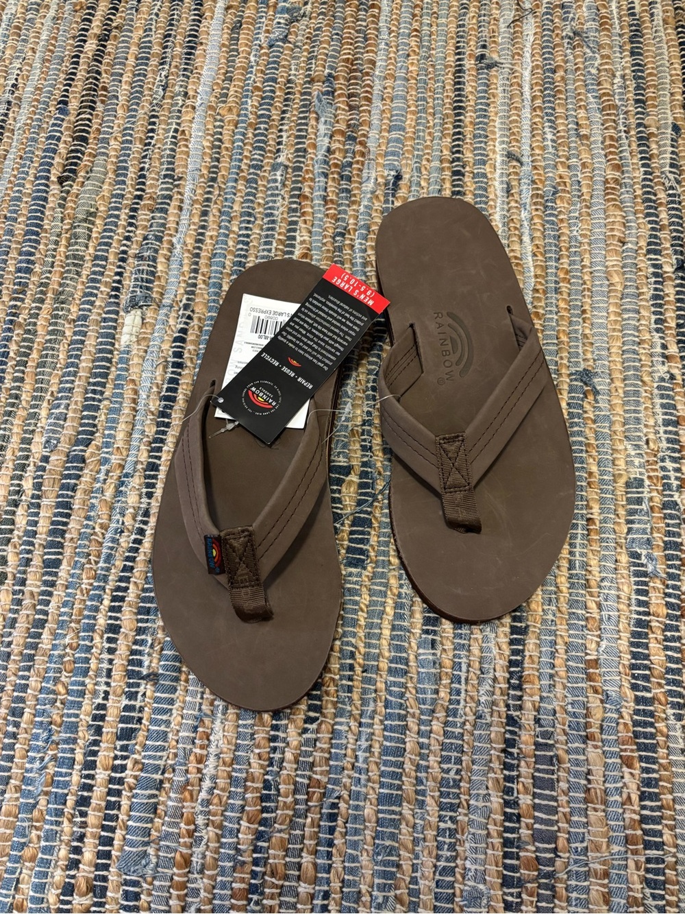 Rainbow Men's Brown Leather Flip Flop Sandals